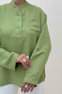 بلوز شانتون یقه بلیطی تک جیب