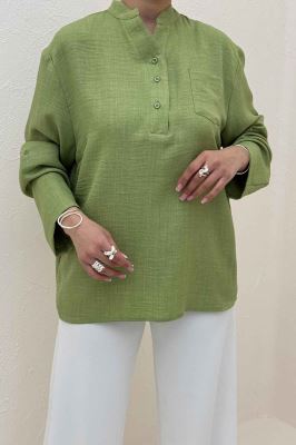 بلوز شانتون یقه بلیطی تک جیب