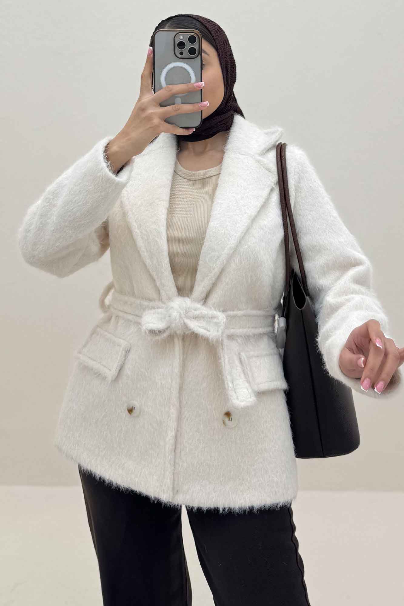 کت خز آستردار کمربنددار فلینا