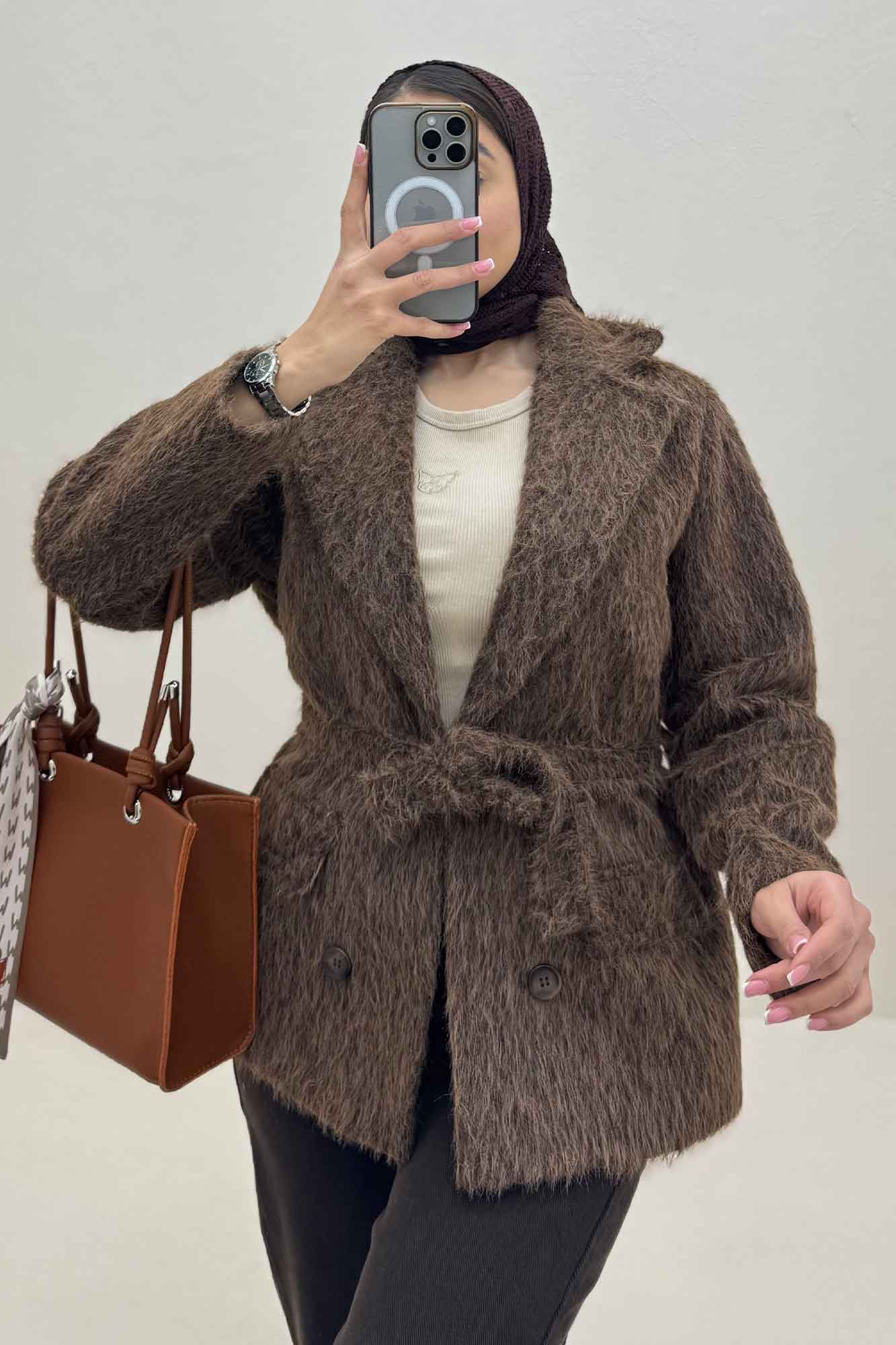 کت خز آستردار کمربنددار فلینا