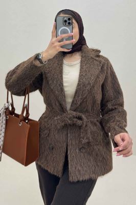 کت خز آستردار کمربنددار فلینا