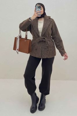 کت خز آستردار کمربنددار فلینا