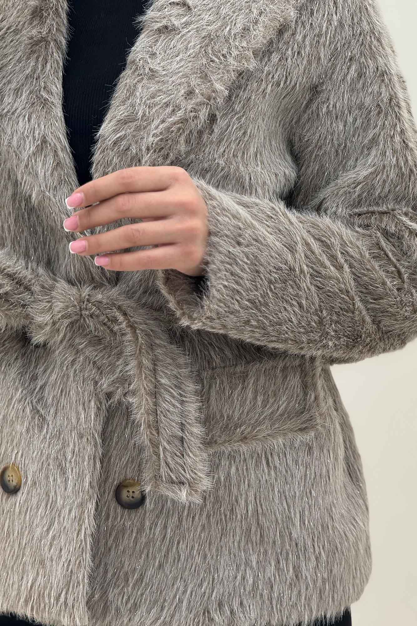 کت خز شاین دار آستردار کمربنددار