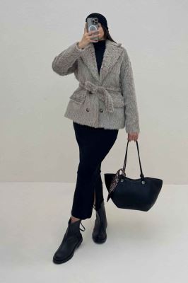 کت خز شاین دار آستردار کمربنددار