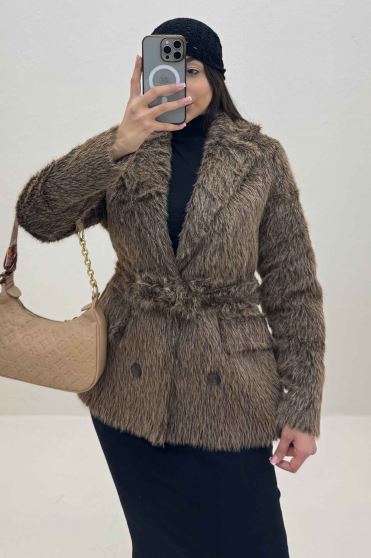 کت خز شاین دار آستردار کمربنددار 