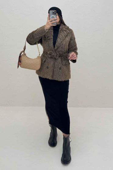 کت خز شاین دار آستردار کمربنددار 