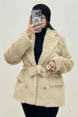 کت پوست آستردار کمربنددار