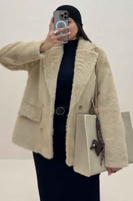 کت پوست آستردار کمربنددار