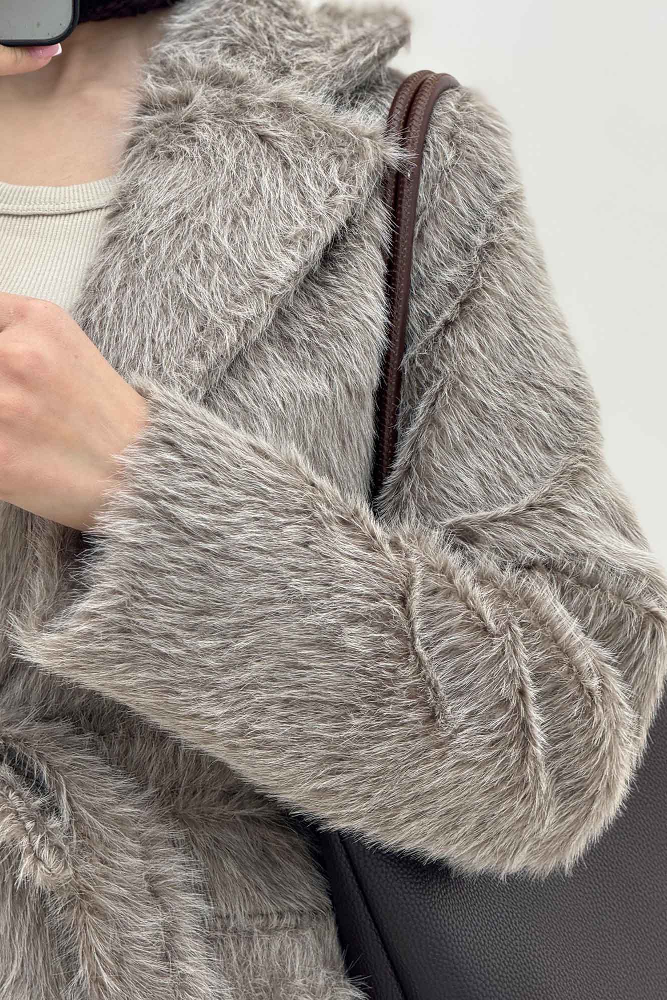 کت خز آستردار کمربنددار فلینا