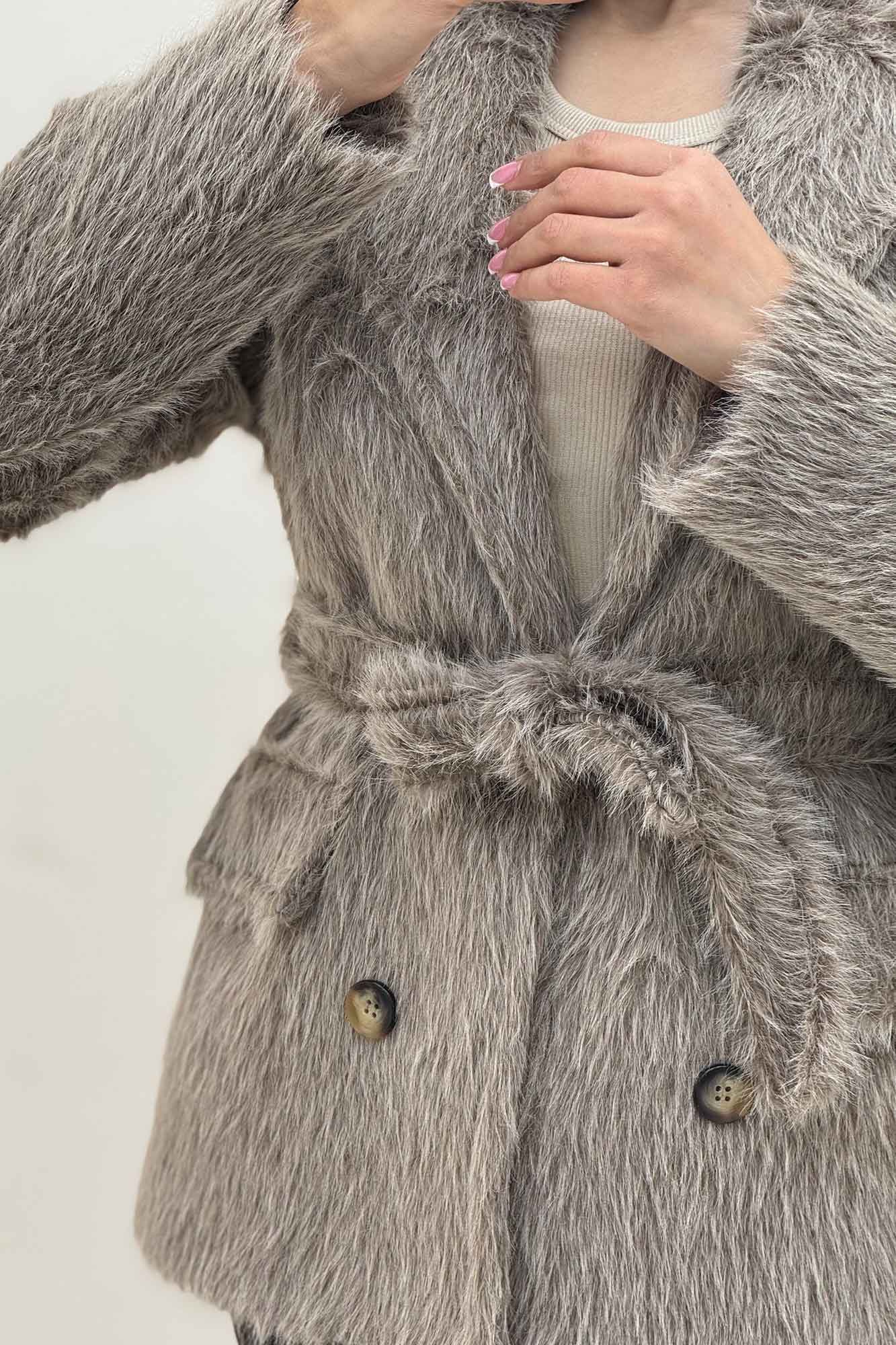 کت خز آستردار کمربنددار فلینا