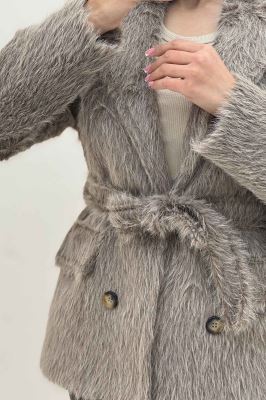 کت خز آستردار کمربنددار فلینا