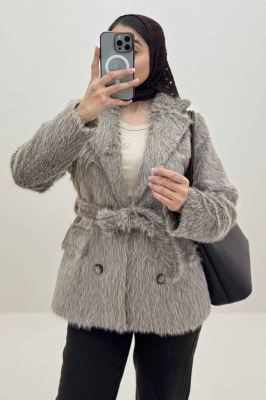 کت خز آستردار کمربنددار فلینا