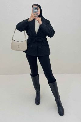 کت ویکتونا آستردار کمربنددار 