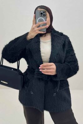 کت خز آستردار کمربنددار فلینا