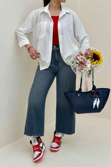 شومیز مانتویی جیب گرد اطلس کد 721