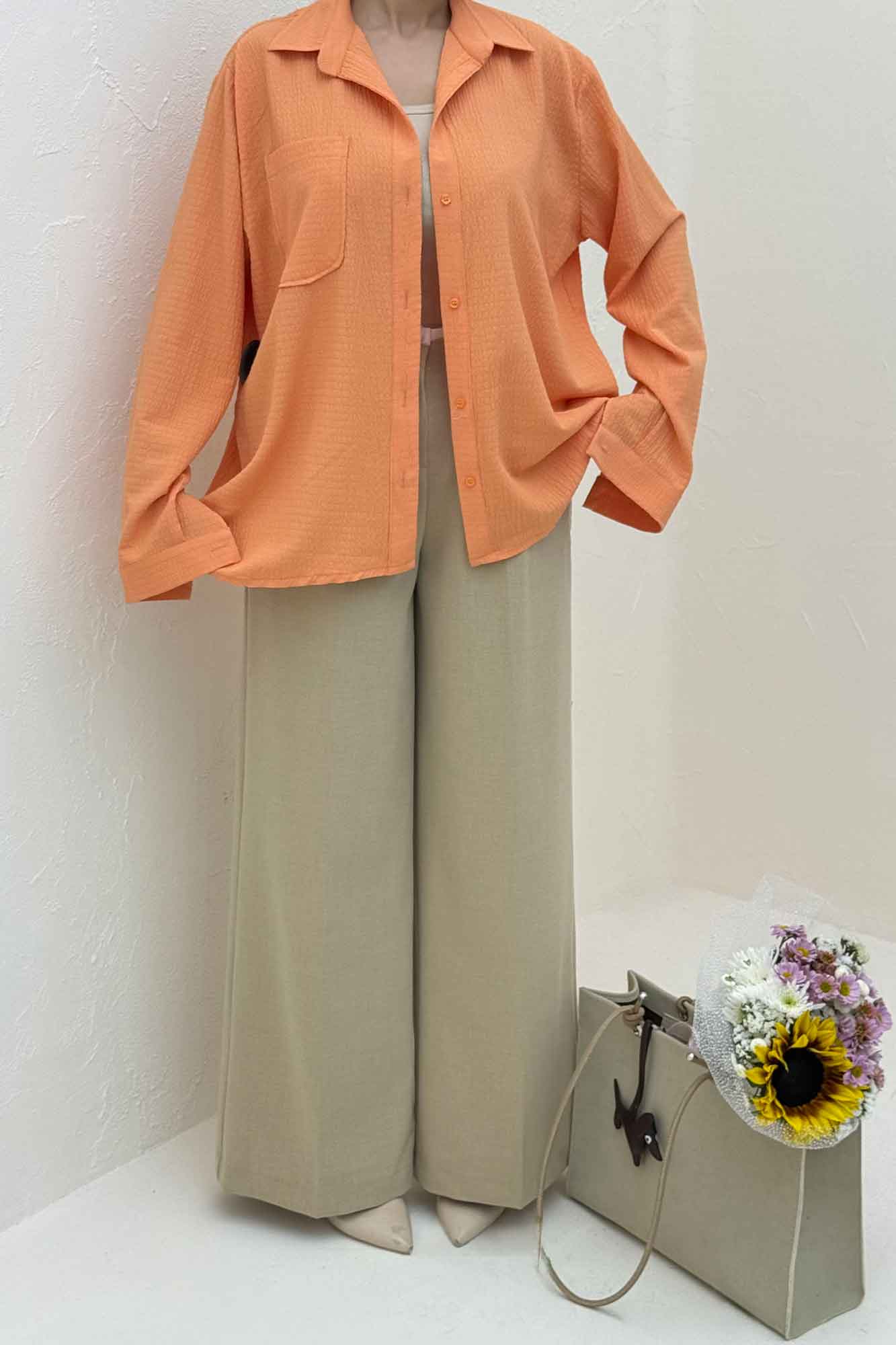 شومیز مانتویی جیب گرد اطلس کد 721