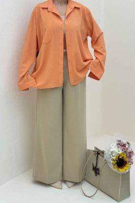 شومیز مانتویی جیب گرد اطلس کد 721