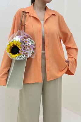 شومیز مانتویی جیب گرد اطلس کد 721