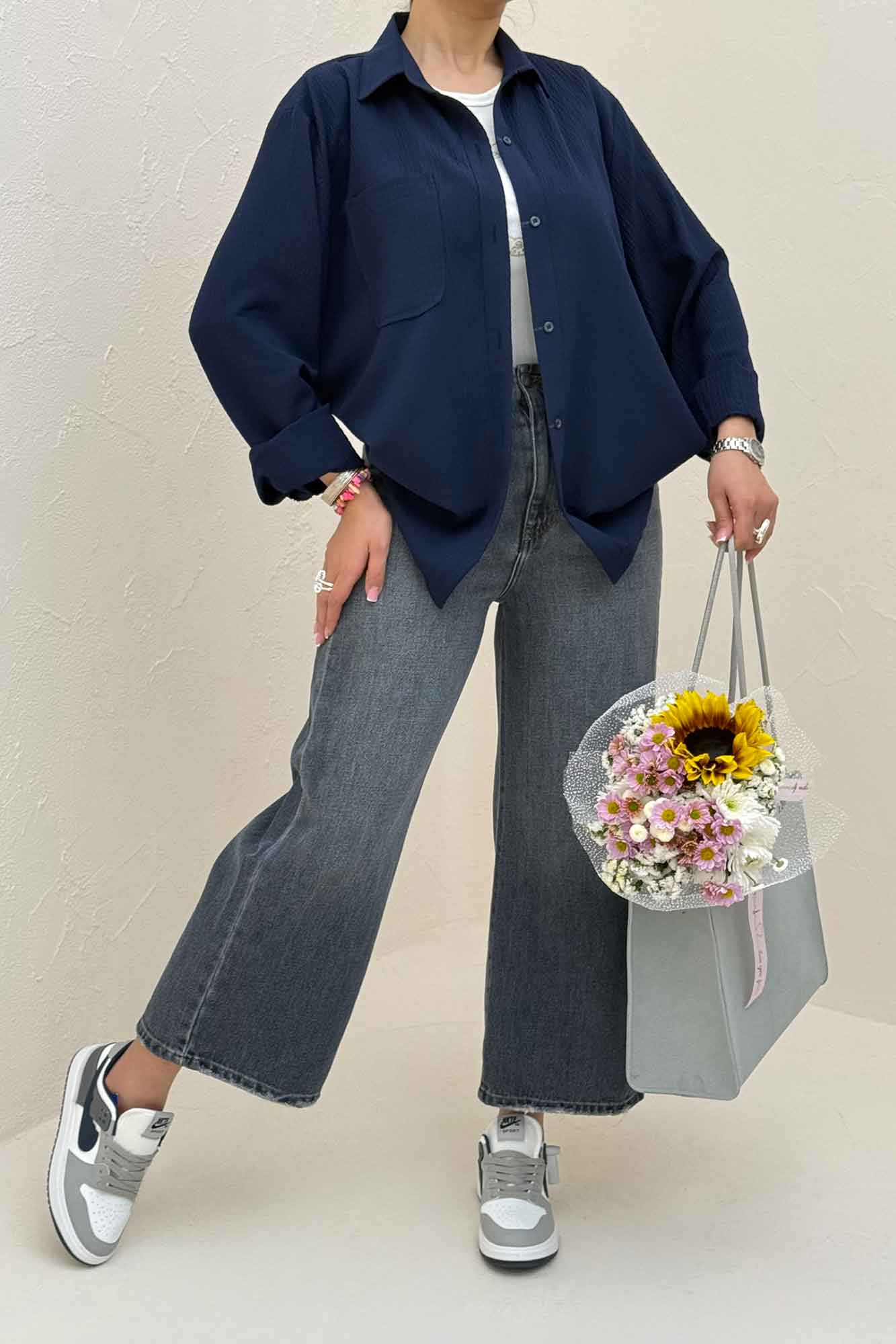 شومیز مانتویی جیب گرد اطلس کد 721