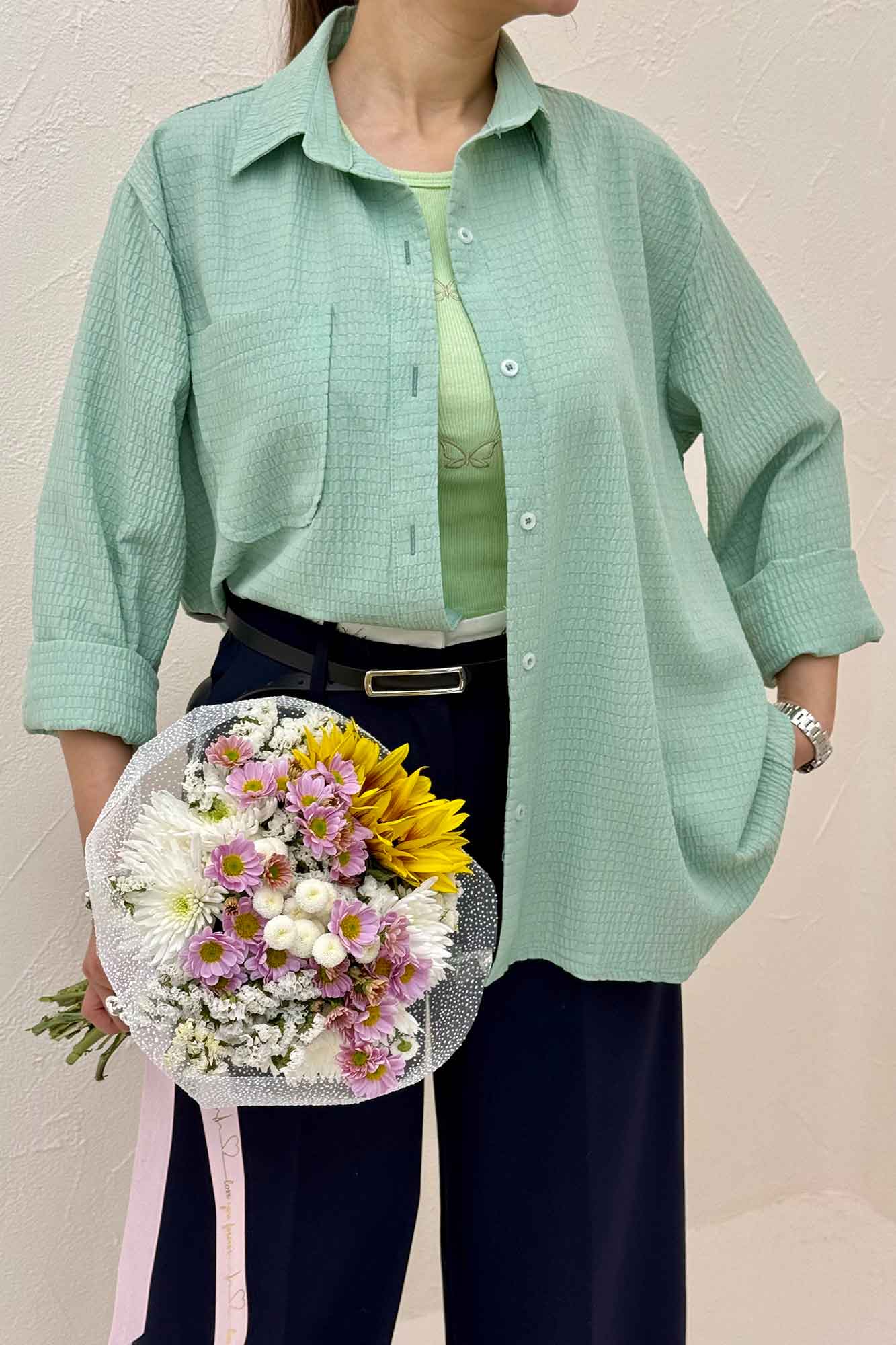 شومیز مانتویی جیب گرد اطلس کد 721