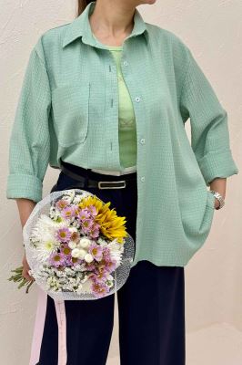 شومیز مانتویی جیب گرد اطلس کد 721