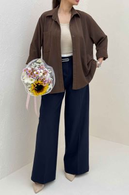 شومیز مانتویی جیب گرد اطلس کد 721