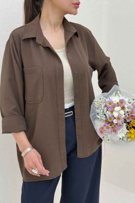 شومیز مانتویی جیب گرد اطلس کد 721