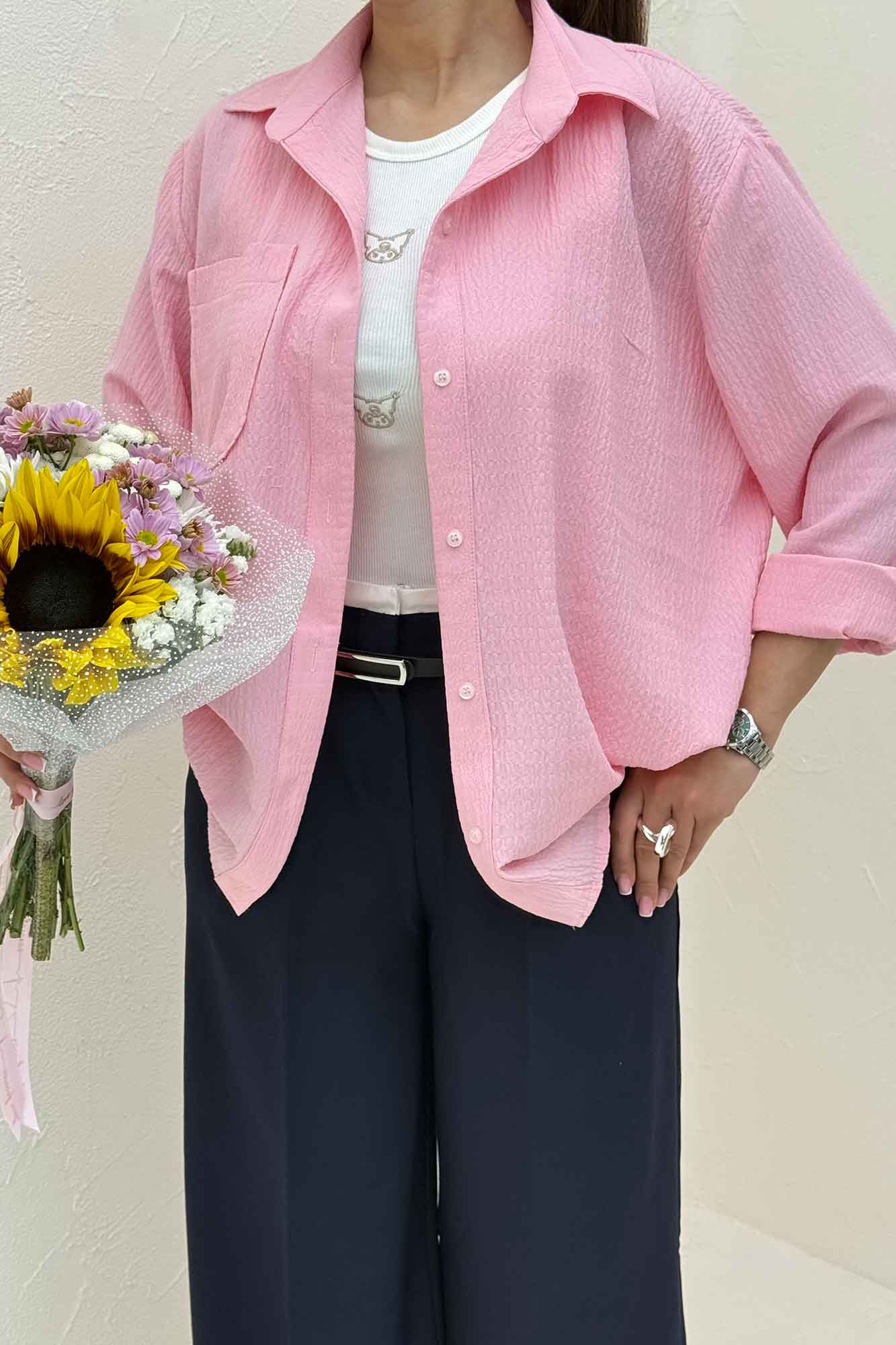 شومیز مانتویی جیب گرد اطلس کد 721