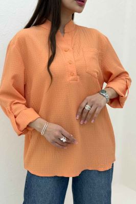 بلوز اطلس یقه بلیطی تک جیب 