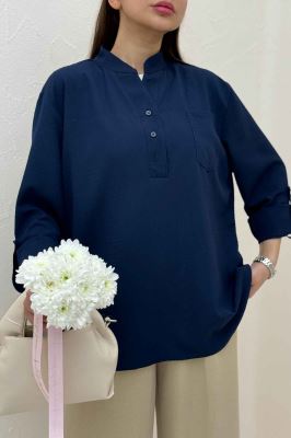 بلوز اطلس یقه بلیطی تک جیب 