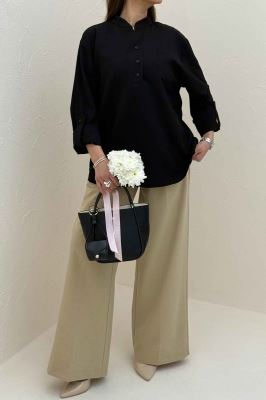 بلوز اطلس یقه بلیطی تک جیب 