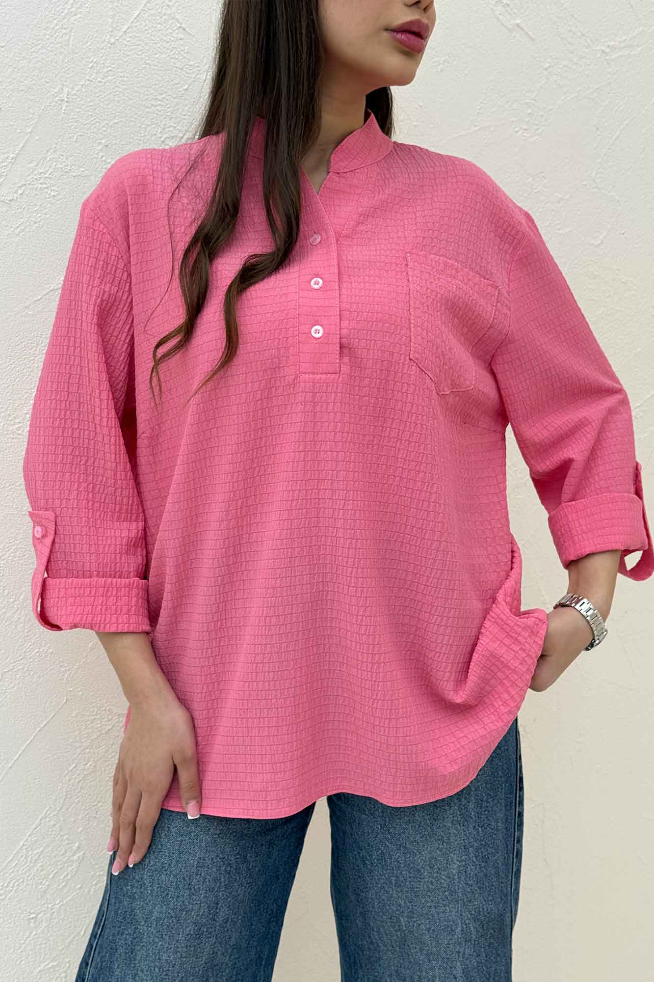 بلوز اطلس یقه بلیطی تک جیب 