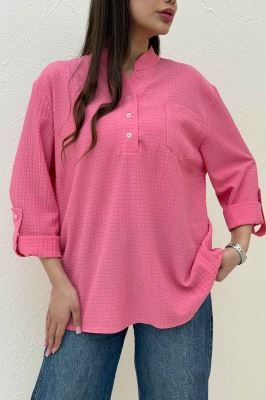 بلوز اطلس یقه بلیطی تک جیب 