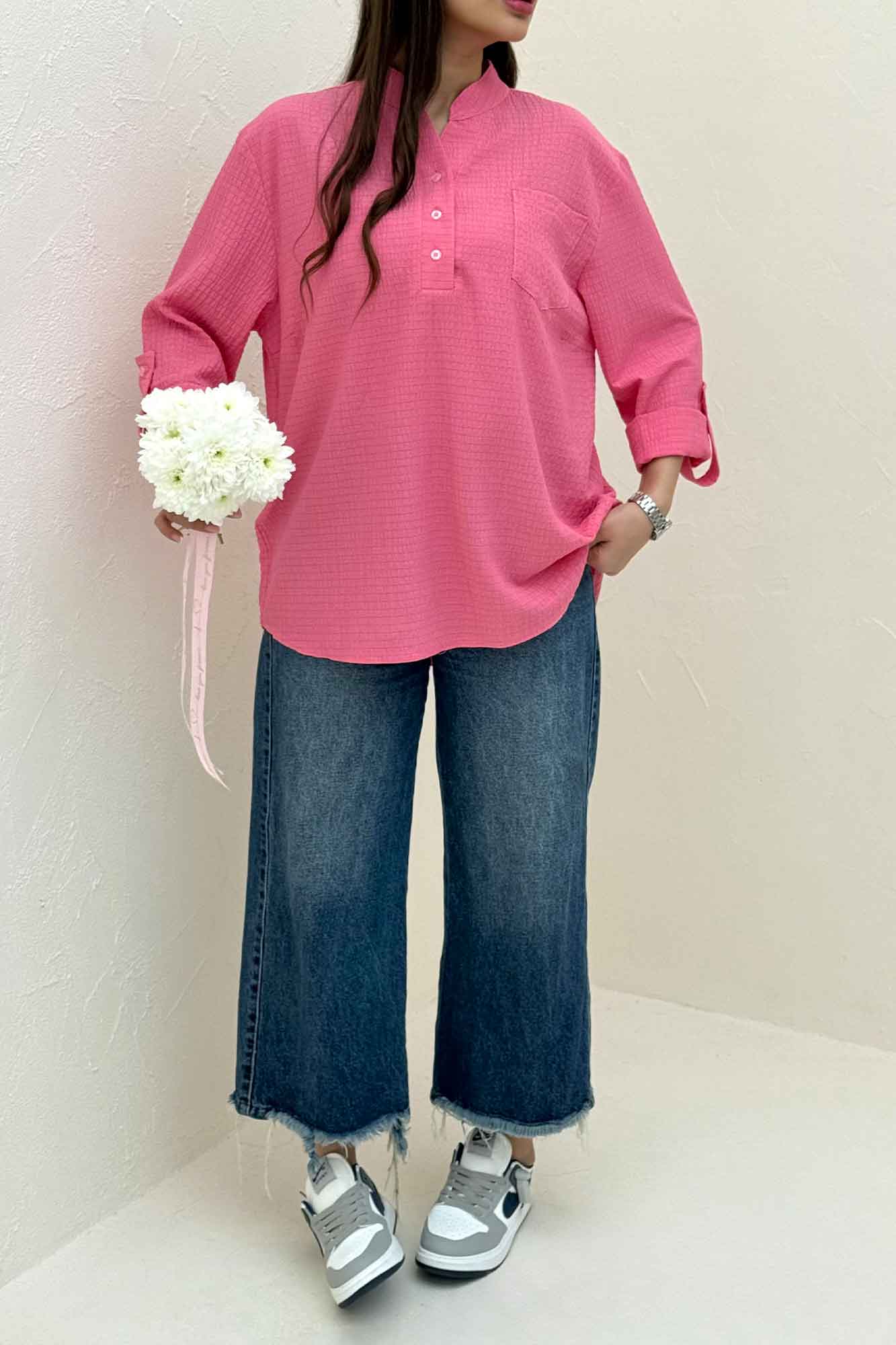 بلوز اطلس یقه بلیطی تک جیب 