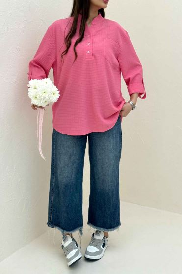 بلوز اطلس یقه بلیطی تک جیب 