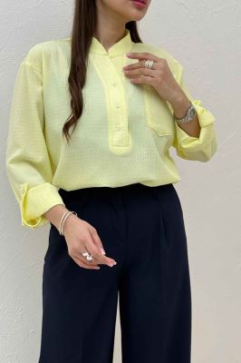 بلوز اطلس یقه بلیطی تک جیب 