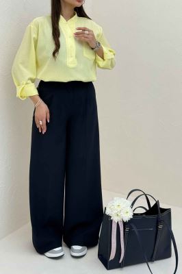 بلوز اطلس یقه بلیطی تک جیب 