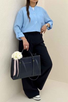 بلوز اطلس یقه بلیطی تک جیب 