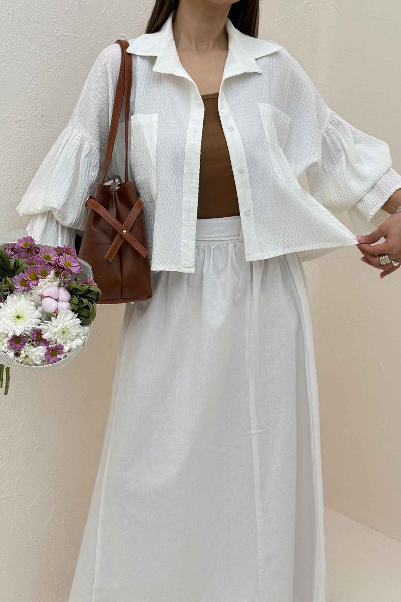 ست شومیز و دامن اطلس بلوسا