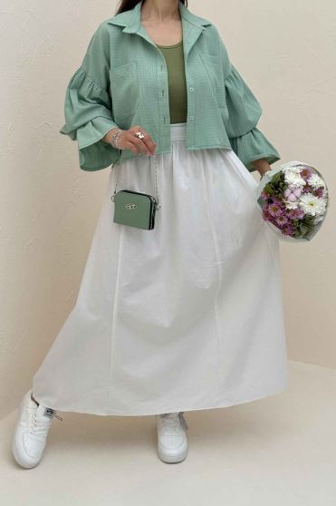 ست شومیز و دامن اطلس بلوسا