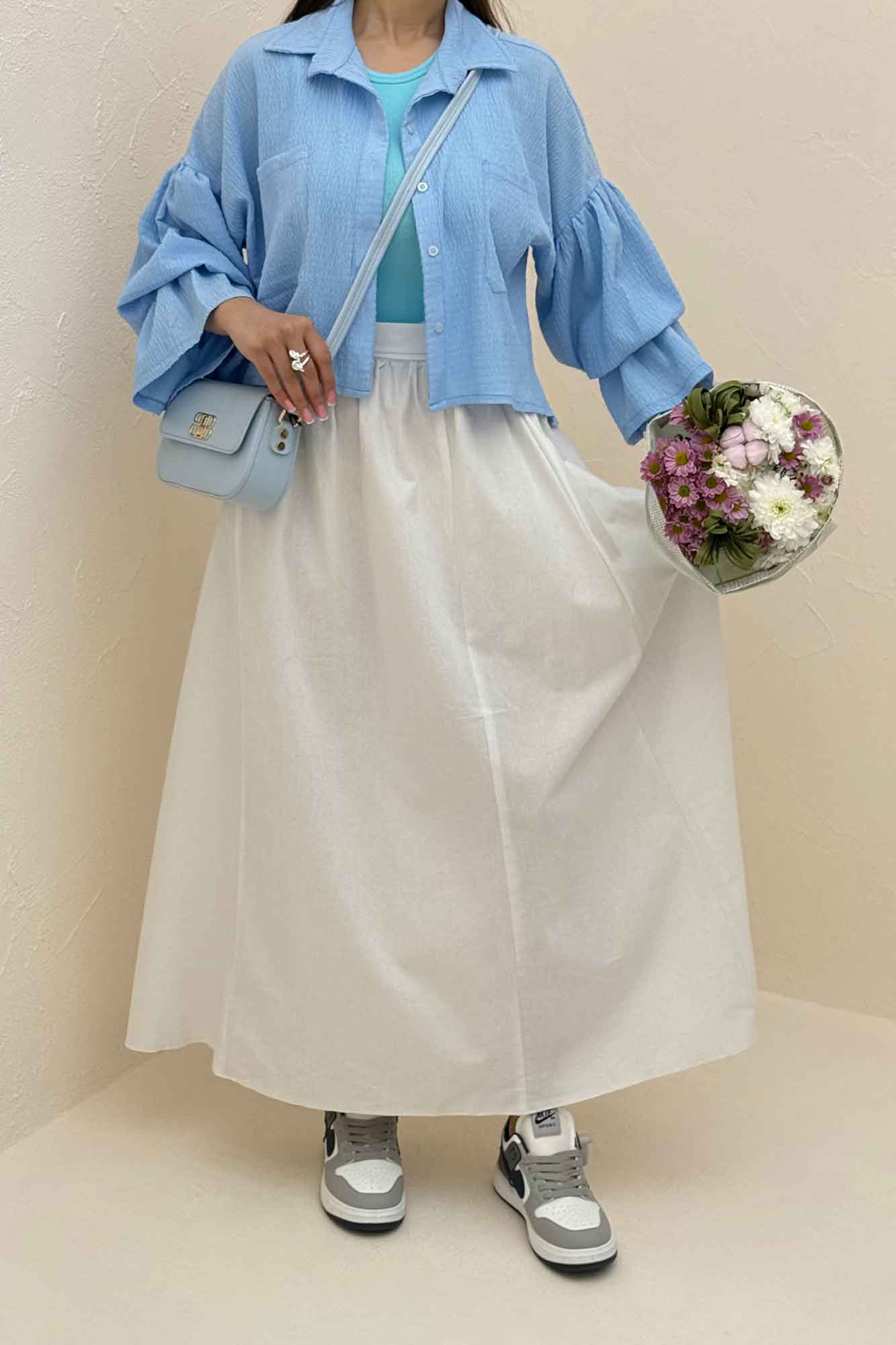 ست شومیز و دامن اطلس بلوسا