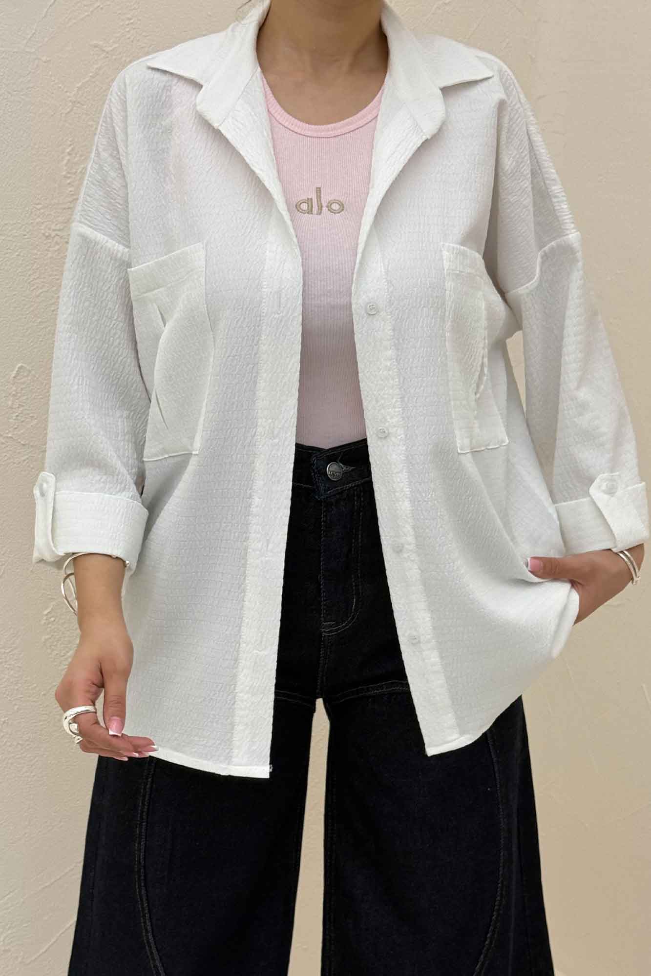 شومیز مانتویی آستین پاگن اطلس