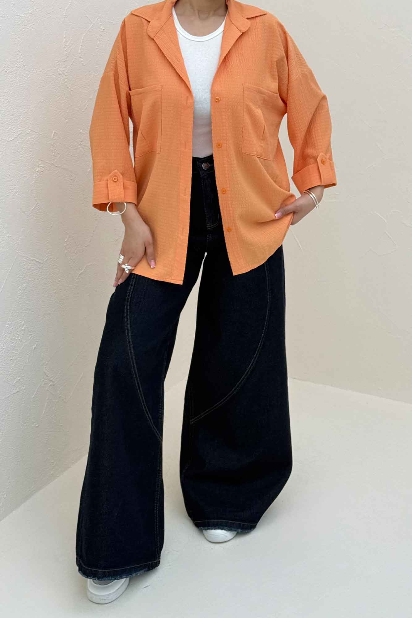 شومیز مانتویی آستین پاگن اطلس