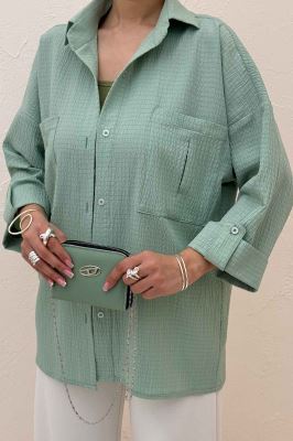 شومیز مانتویی آستین پاگن اطلس