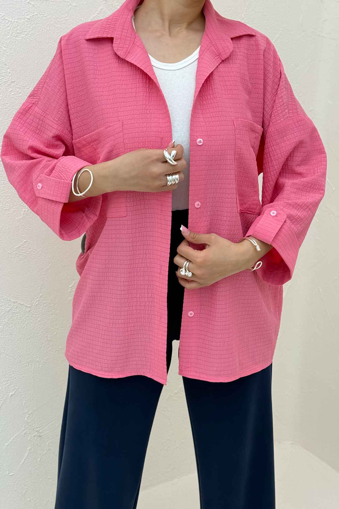 شومیز مانتویی آستین پاگن اطلس