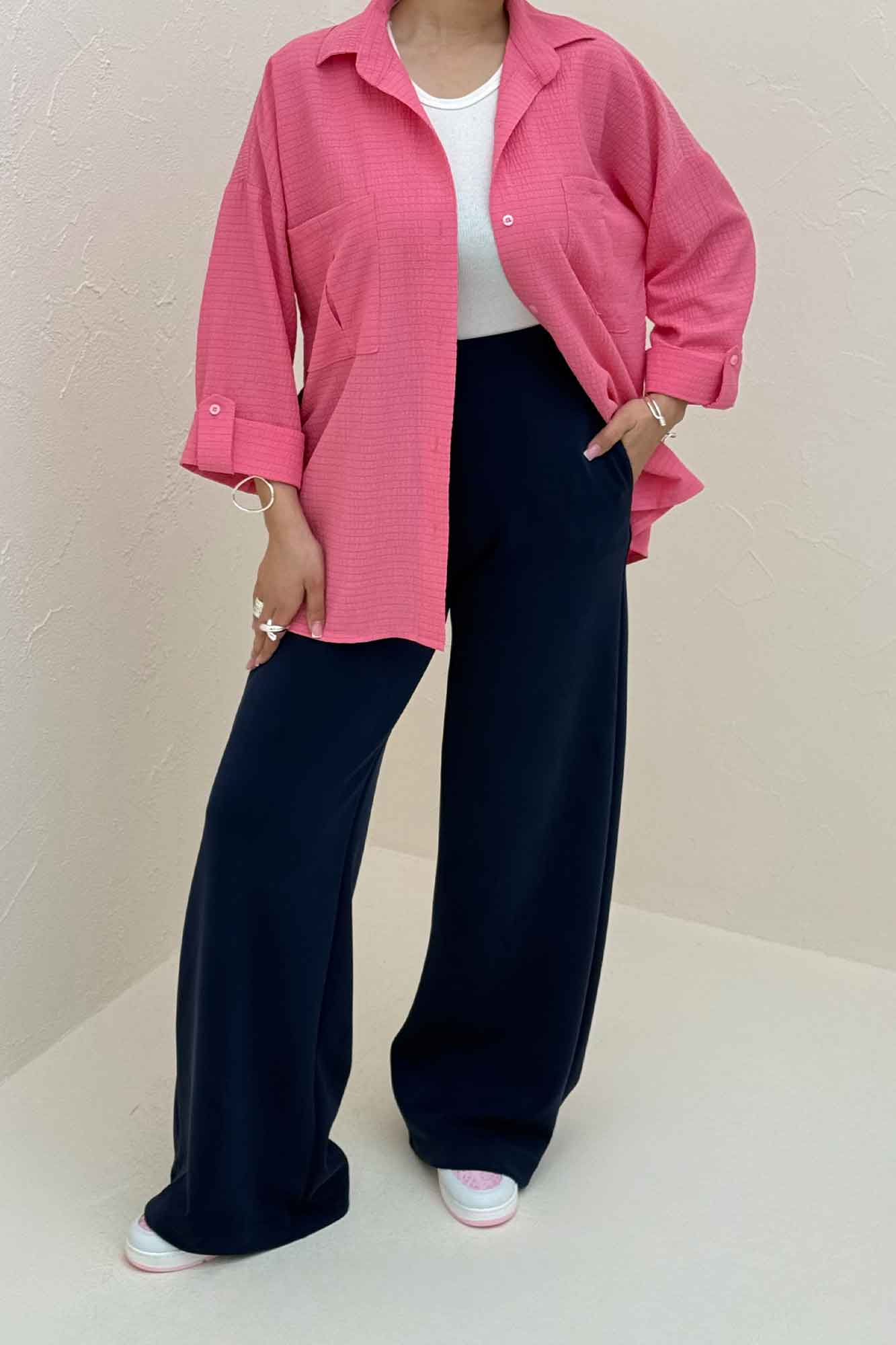 شومیز مانتویی آستین پاگن اطلس