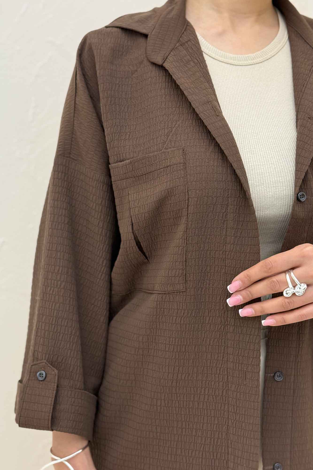 شومیز مانتویی آستین پاگن اطلس