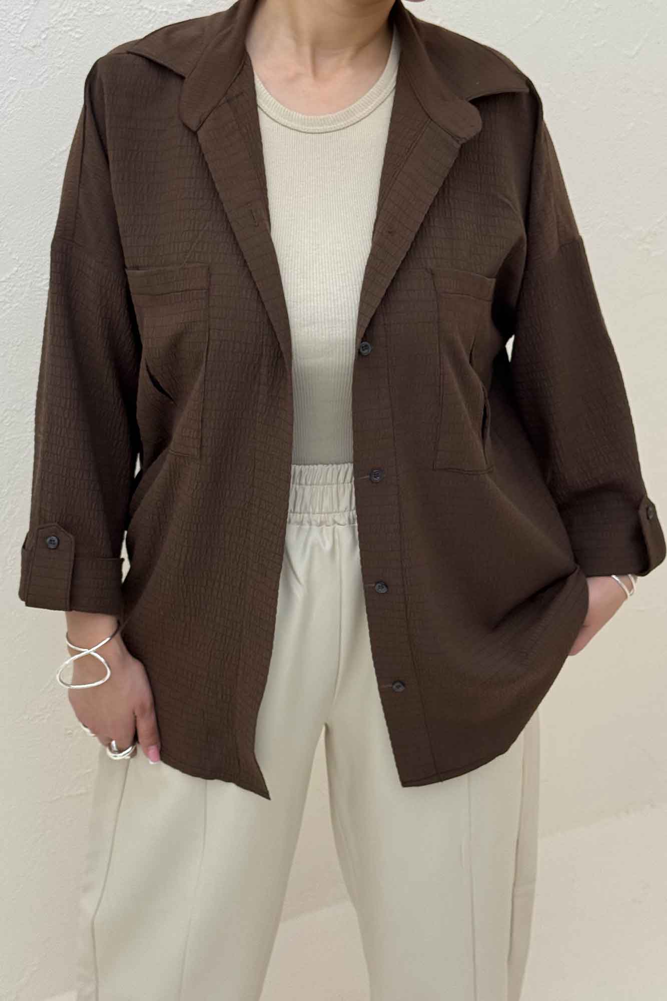 شومیز مانتویی آستین پاگن اطلس