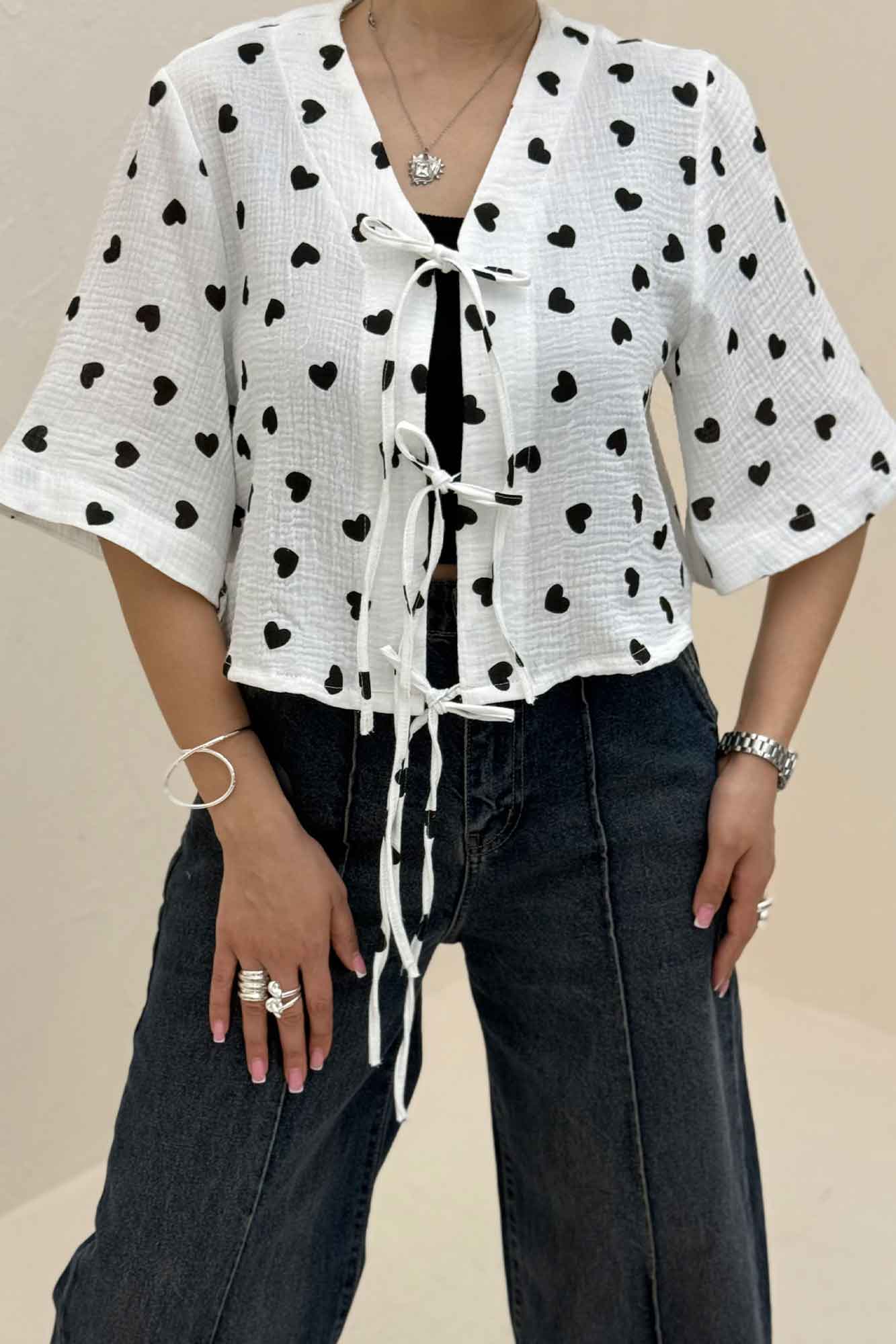 شومیز کراپ دبل فیس طرحدار دو بند