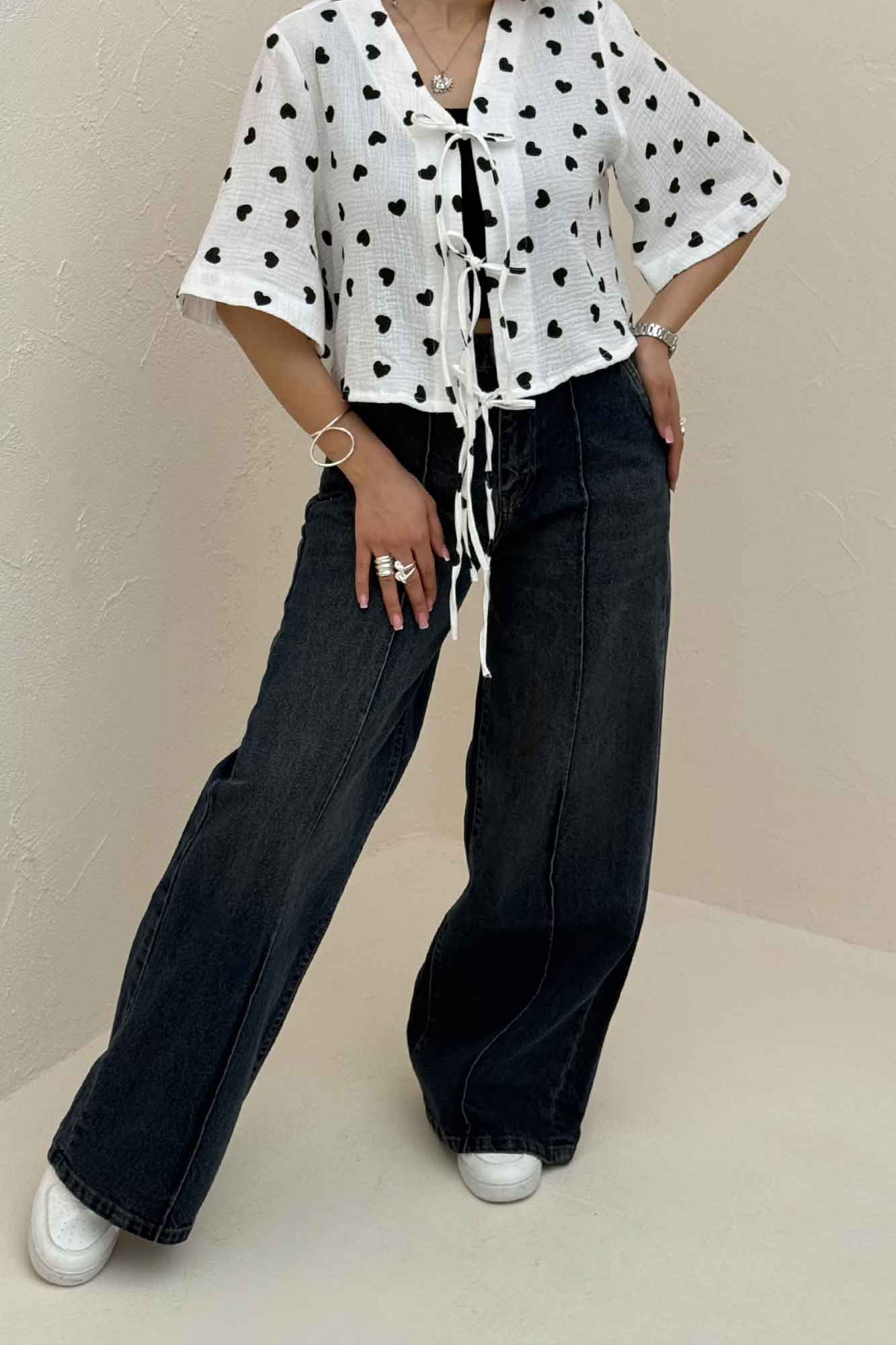 شومیز کراپ دبل فیس طرحدار دو بند